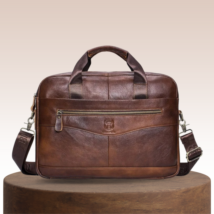 Mason | Professional Leather Laptop Bag with Curved Zip Detail
