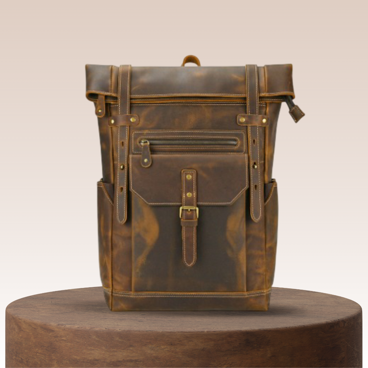 Stephen | Vintage Leather Roll-Top Backpack