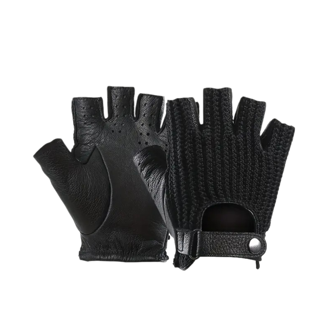 Cillian | Leather Knit Fingerless Driving Gloves